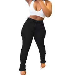 Women Streetwear Shirring Fashion Pocket Zipper Fly Denim Pants 2024 INS Safari Style Cargo Night Club Pencil Jeans