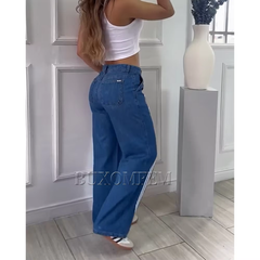 Stylish Unique Loose Jeans with buttons Washed Blue Wide Leg Pants Y2k Streetwear Full Length Straight Pant Outwear New Bottoms