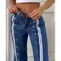 Stylish Unique Loose Jeans with buttons Washed Blue Wide Leg Pants Y2k Streetwear Full Length Straight Pant Outwear New Bottoms