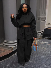 Wmstar Jeans Women High Waist Denim Bottom Boy Friend Straight Cargo Pockets Zip Pants Korean Streetwear