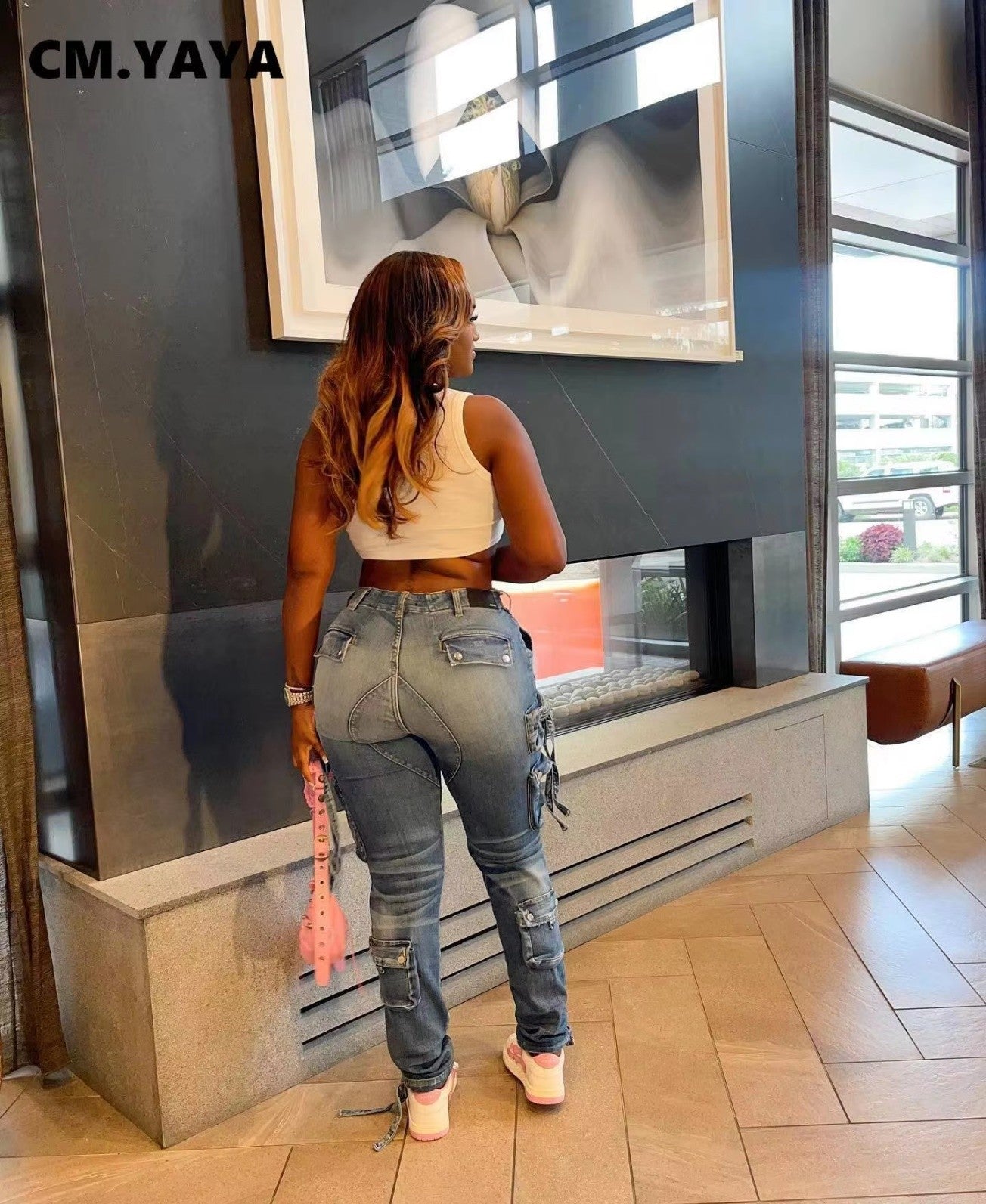 Women Zipper Fly Multi Pocket Side Cargo Straight Denim Pants 2024 Safari Retro Fashion Pencil Jeans Trousers